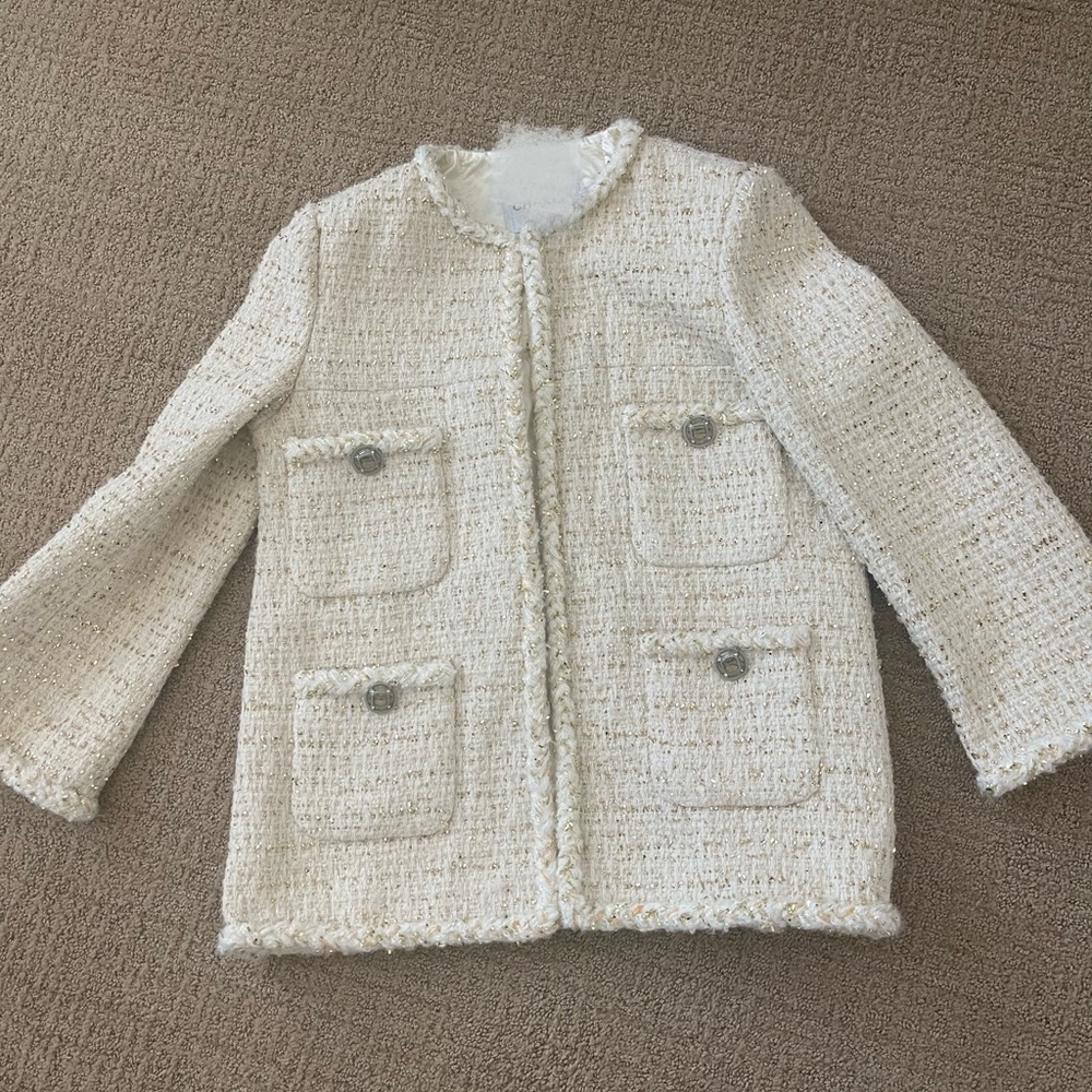 Paris New York White gold oversized tweed jacket 38